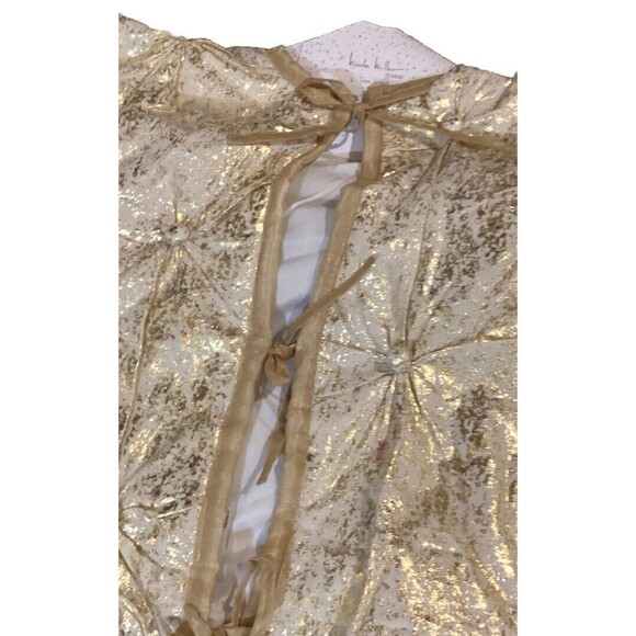 NICOLE MILLER Christmas Tree Skirt Gold & White Buttons & Ruffle 50” New W/Tags - Picture 4 of 13